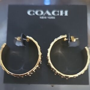 COACH Gold Textured Hoop Earrings